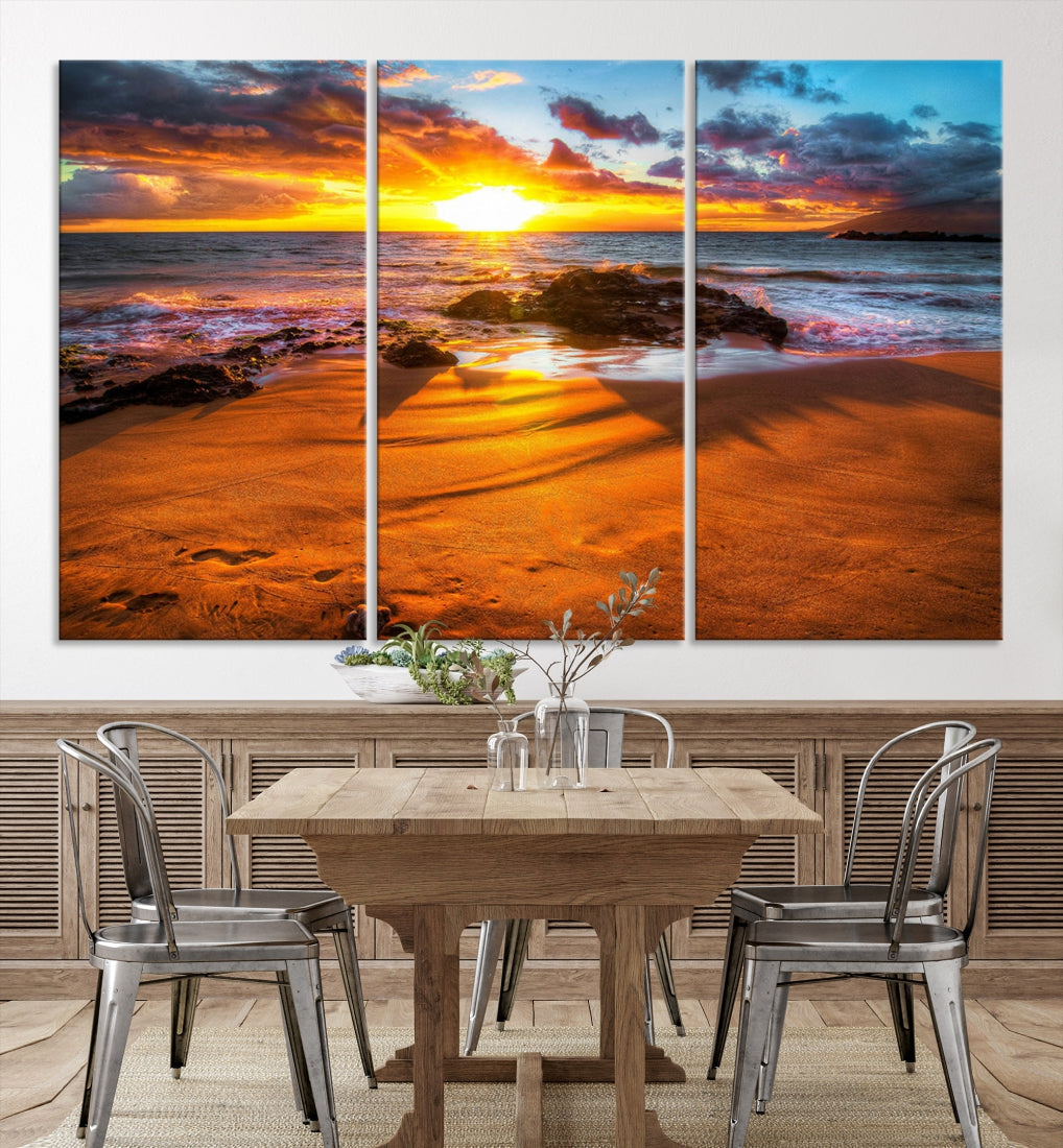 Thrilling Ocean Sunset from Beach Large Canvas Art Print for Wall Decor