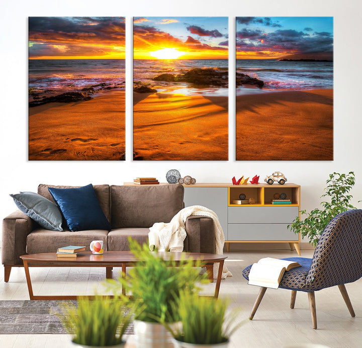 Thrilling Ocean Sunset from Beach Large Canvas Art Print for Wall Decor