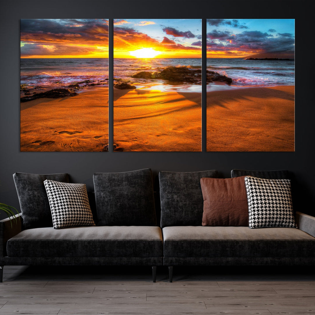 Thrilling Ocean Sunset from Beach Large Canvas Art Print for Wall Decor