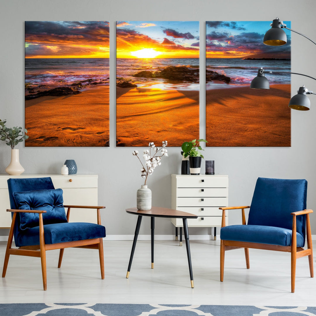 Thrilling Ocean Sunset from Beach Large Canvas Art Print for Wall Decor