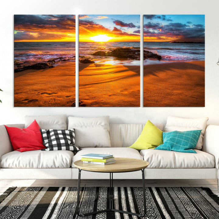 Thrilling Ocean Sunset from Beach Large Canvas Art Print for Wall Decor