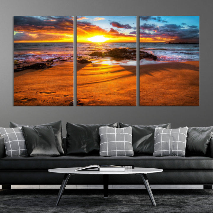 Thrilling Ocean Sunset from Beach Large Canvas Art Print for Wall Decor