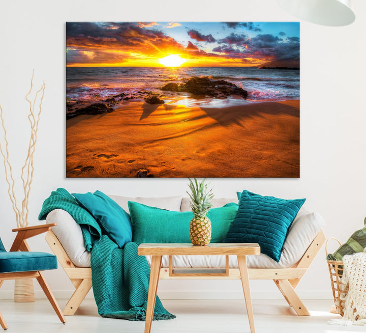 Thrilling Ocean Sunset from Beach Large Canvas Art Print for Wall Decor