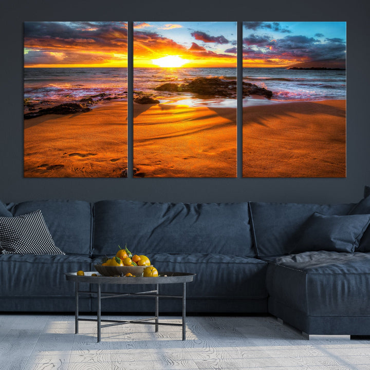 Thrilling Ocean Sunset from Beach Large Canvas Art Print for Wall Decor