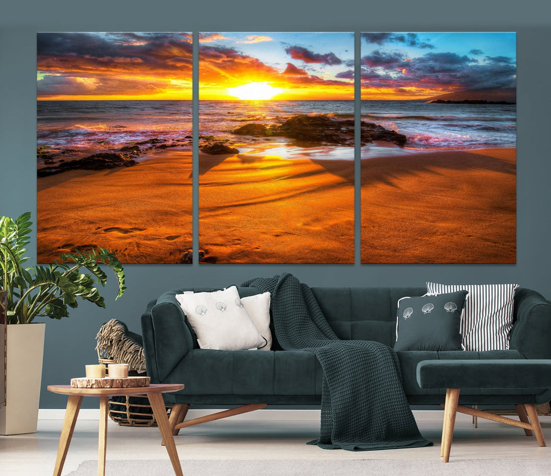 Thrilling Ocean Sunset from Beach Large Canvas Art Print for Wall Decor