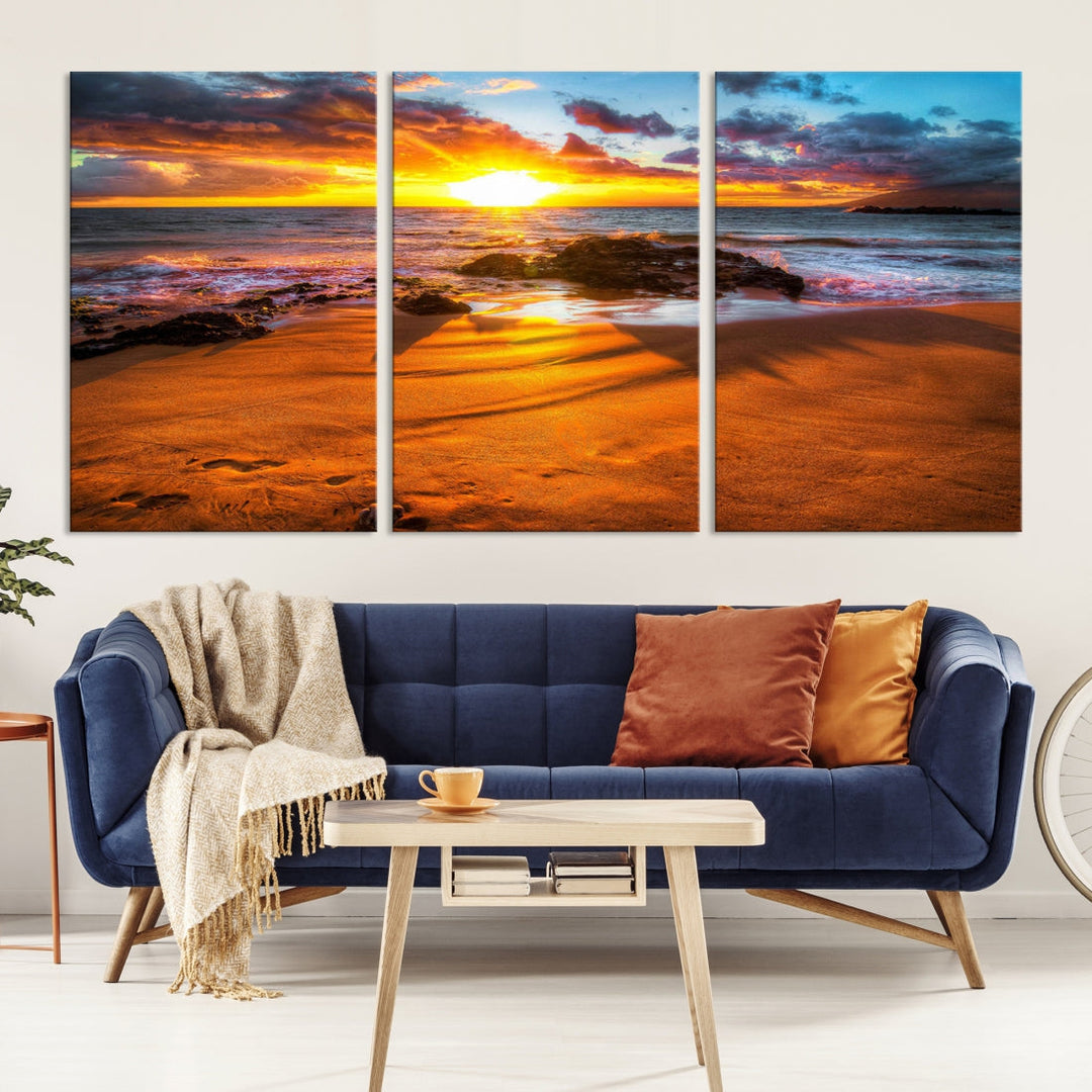 Thrilling Ocean Sunset from Beach Large Canvas Art Print for Wall Decor