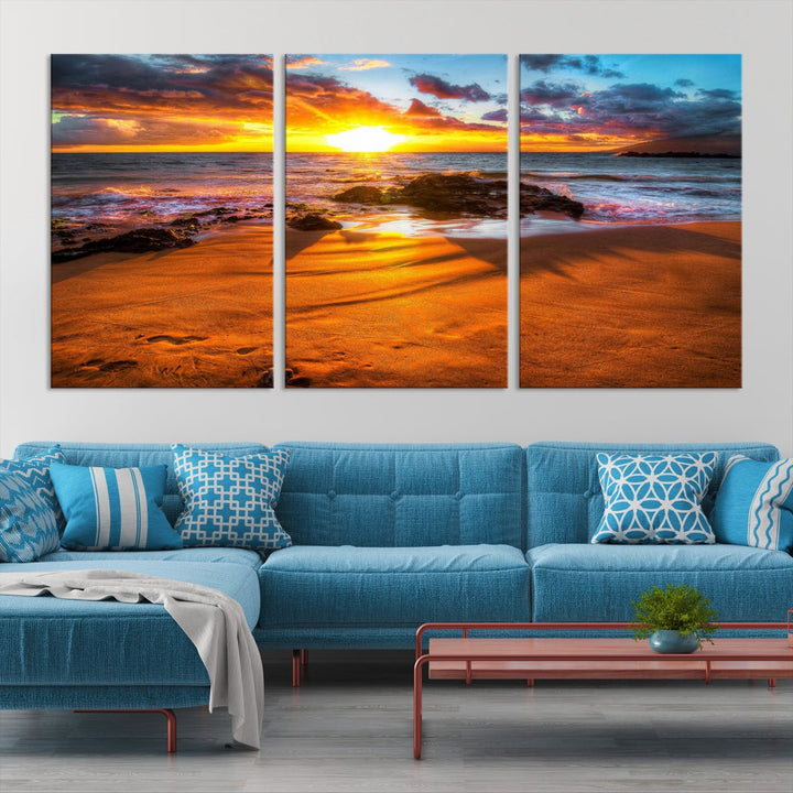 Thrilling Ocean Sunset from Beach Large Canvas Art Print for Wall Decor