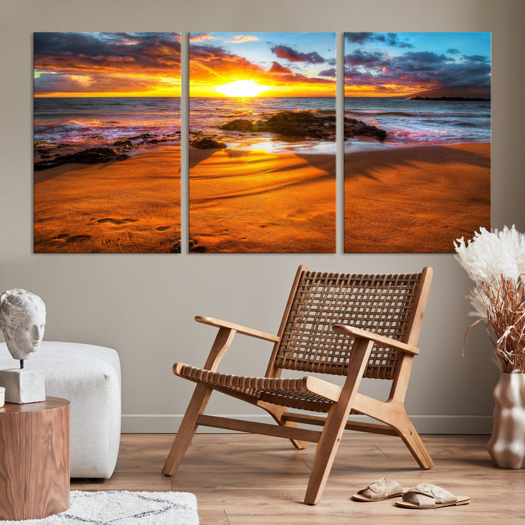 Thrilling Ocean Sunset from Beach Large Canvas Art Print for Wall Decor