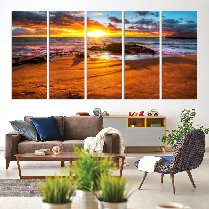 Thrilling Ocean Sunset from Beach Large Canvas Art Print for Wall Decor