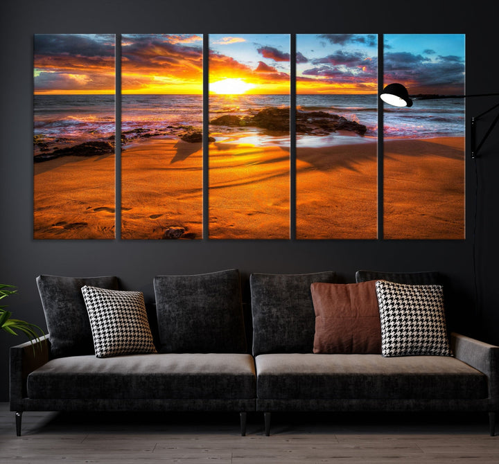 Thrilling Ocean Sunset from Beach Large Canvas Art Print for Wall Decor