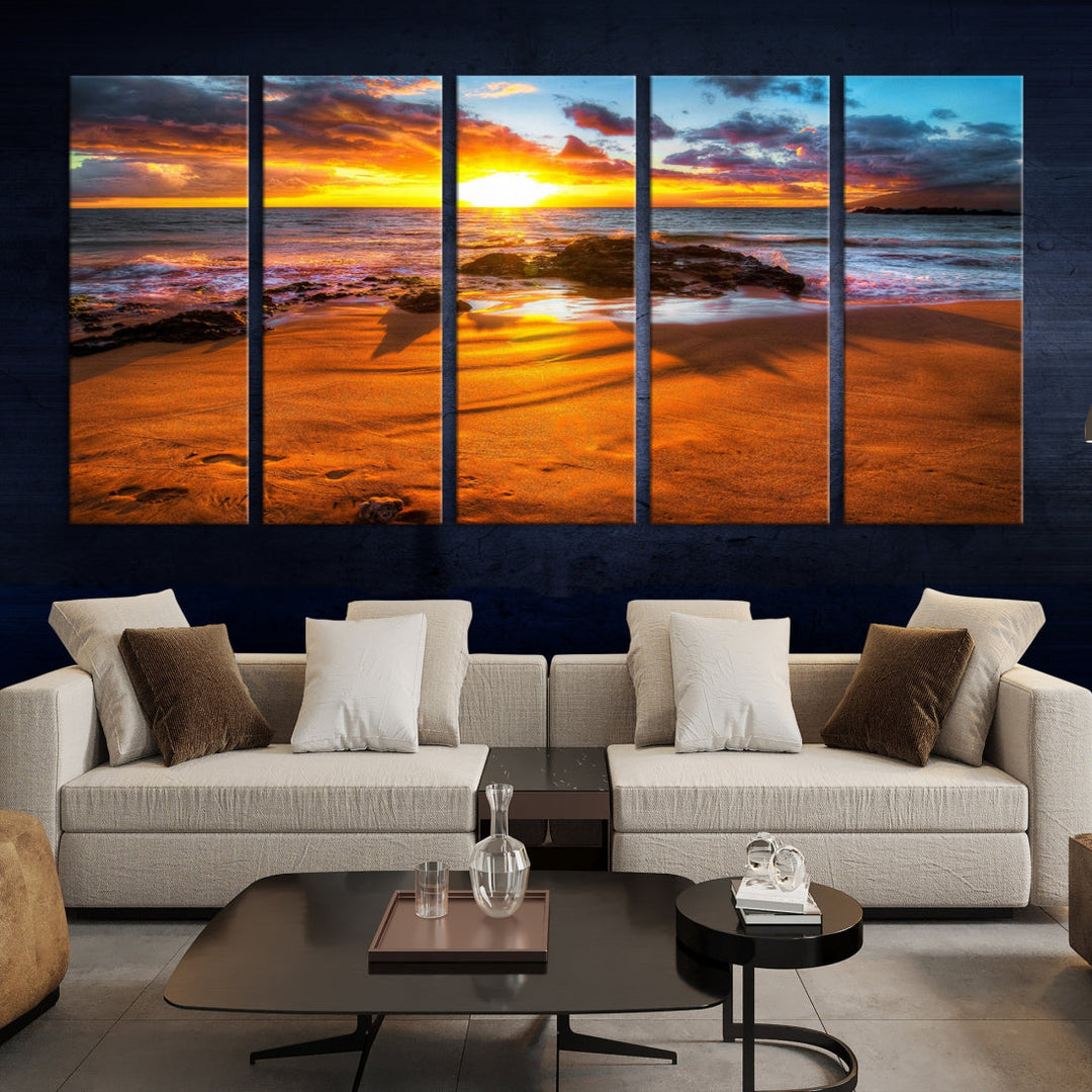 Thrilling Ocean Sunset from Beach Large Canvas Art Print for Wall Decor