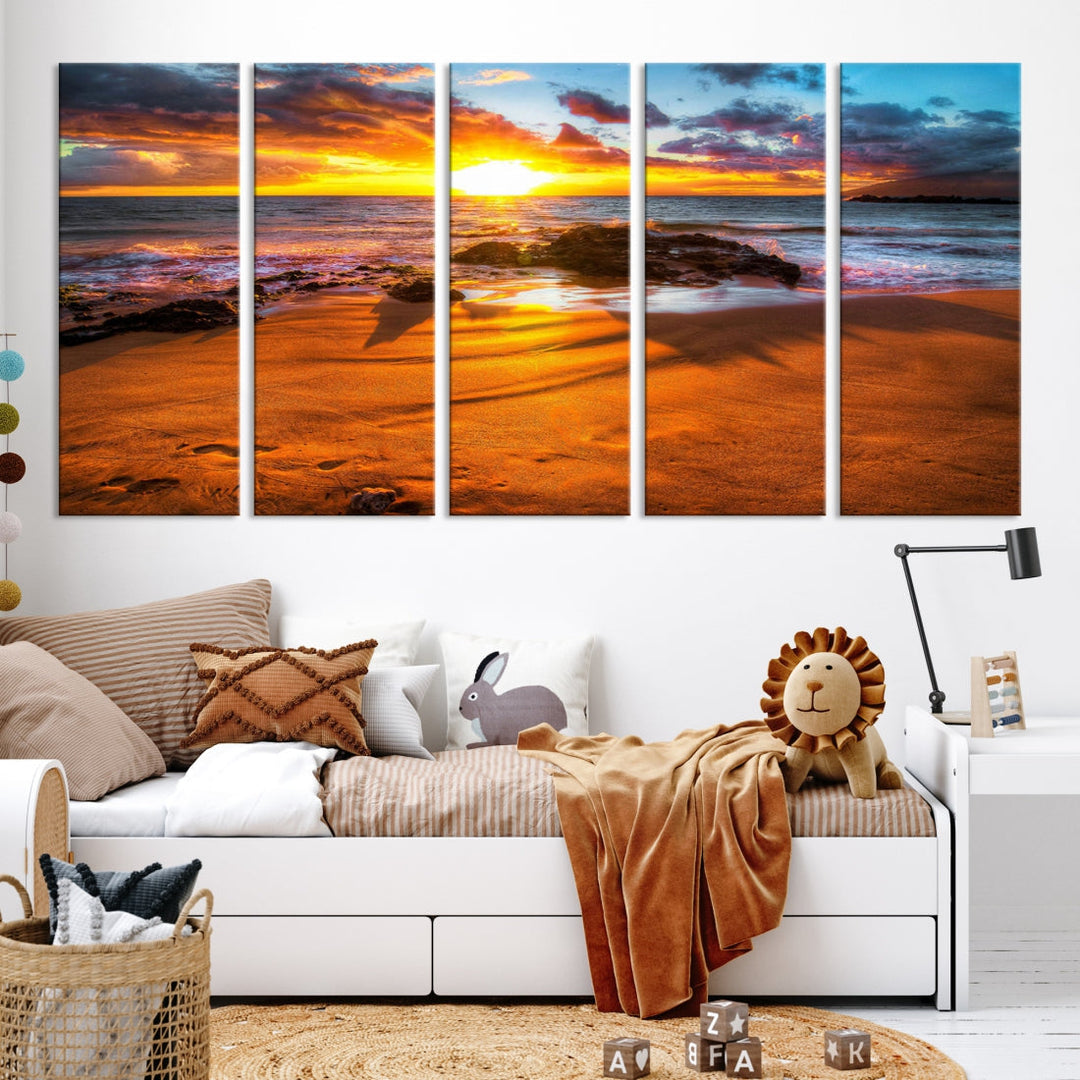 Thrilling Ocean Sunset from Beach Large Canvas Art Print for Wall Decor