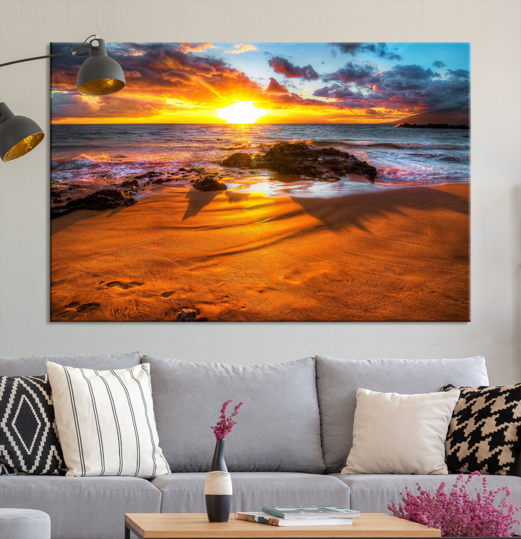 Thrilling Ocean Sunset from Beach Large Canvas Art Print for Wall Decor