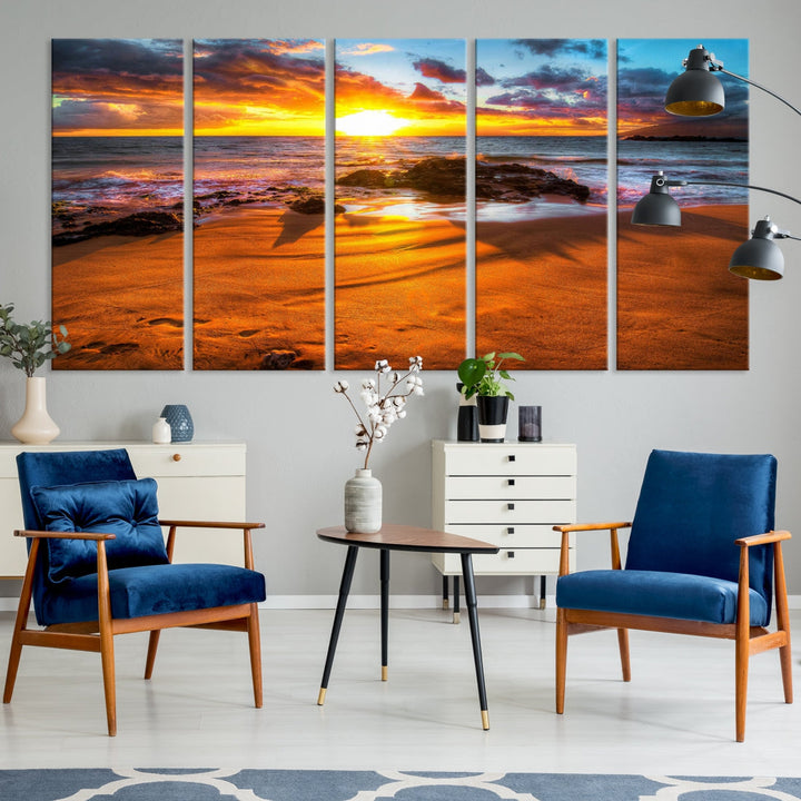 Thrilling Ocean Sunset from Beach Large Canvas Art Print for Wall Decor