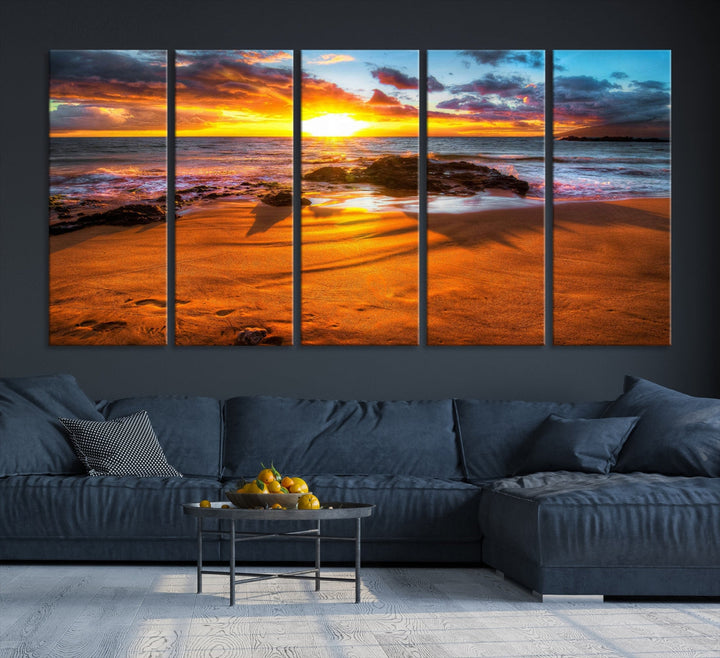 Thrilling Ocean Sunset from Beach Large Canvas Art Print for Wall Decor