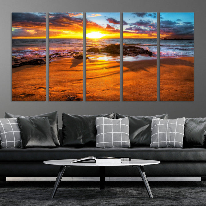 Thrilling Ocean Sunset from Beach Large Canvas Art Print for Wall Decor