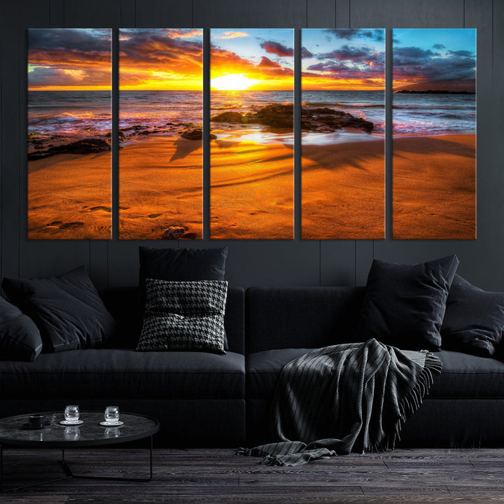 Thrilling Ocean Sunset from Beach Large Canvas Art Print for Wall Decor