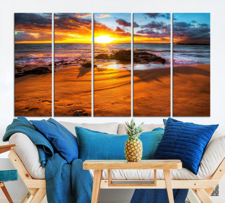 Thrilling Ocean Sunset from Beach Large Canvas Art Print for Wall Decor