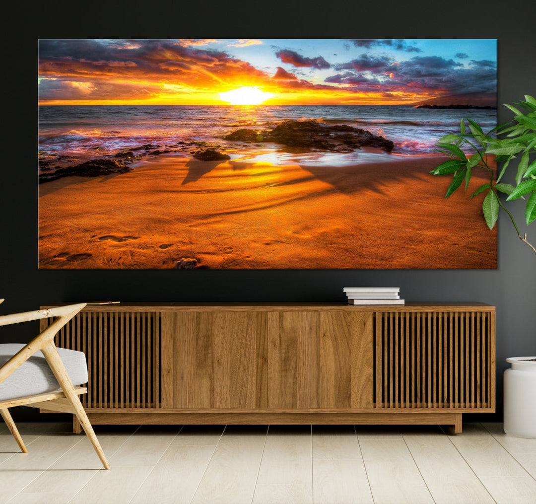 Thrilling Ocean Sunset from Beach Large Canvas Art Print for Wall Decor