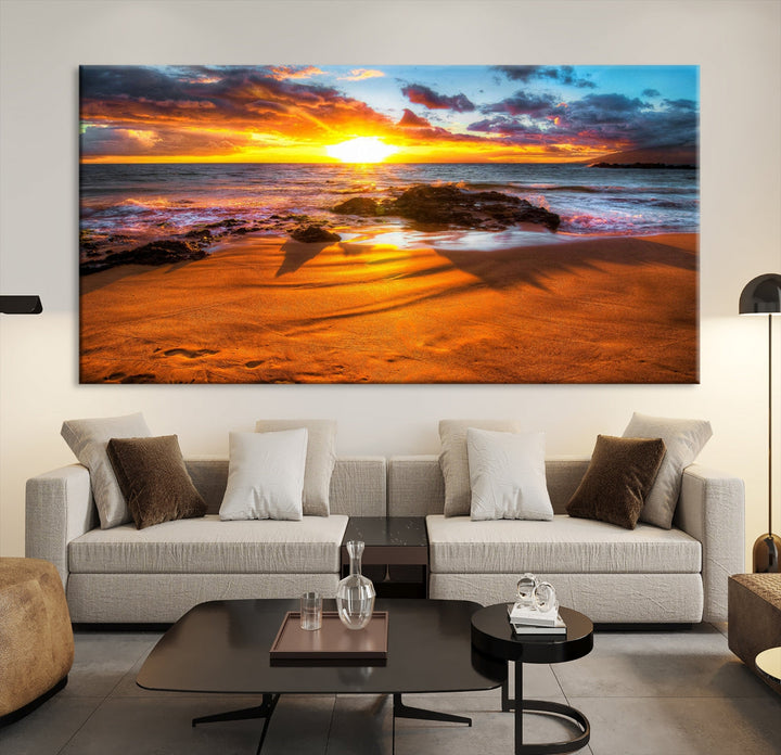 Thrilling Ocean Sunset from Beach Large Canvas Art Print for Wall Decor