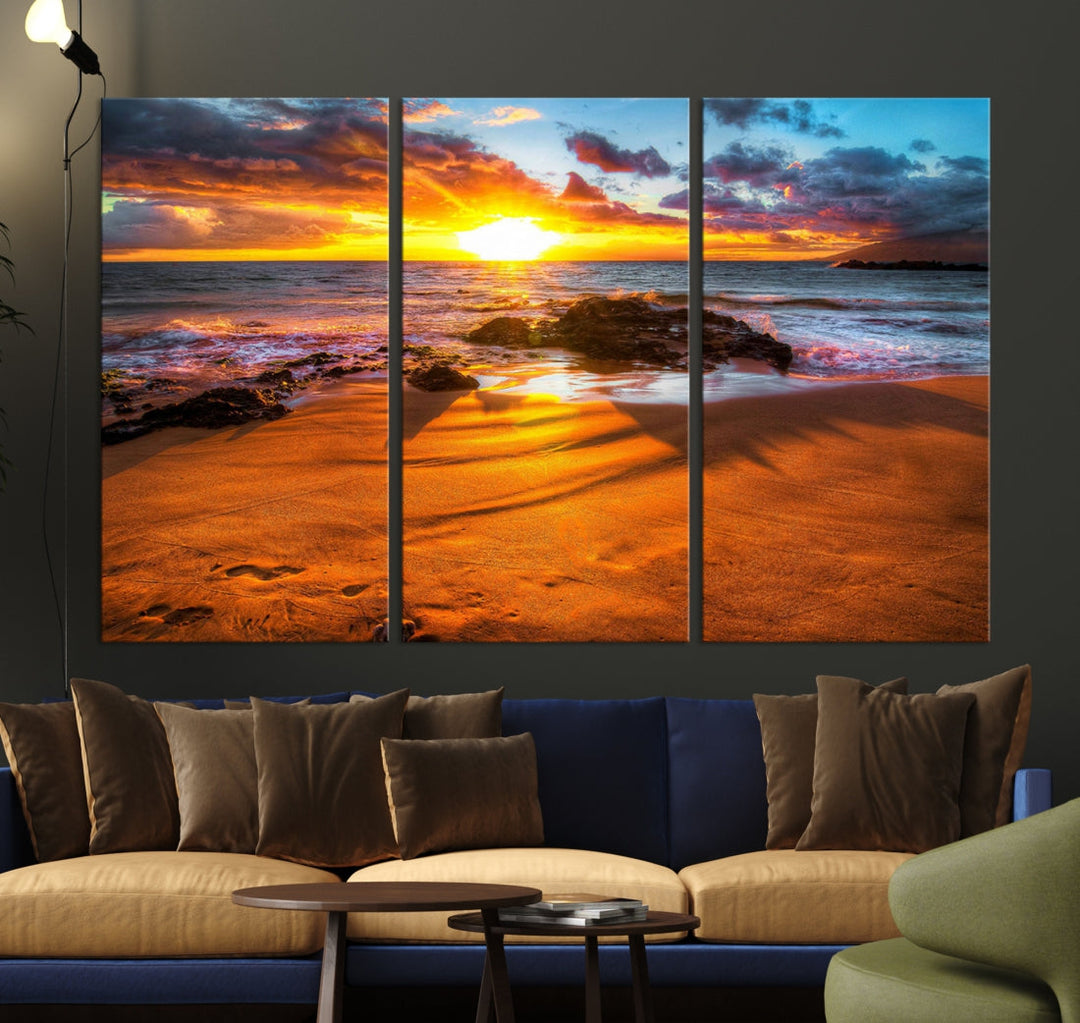 Thrilling Ocean Sunset from Beach Large Canvas Art Print for Wall Decor