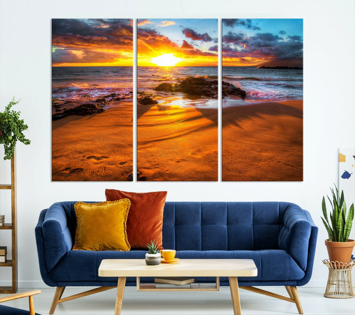 Thrilling Ocean Sunset from Beach Large Canvas Art Print for Wall Decor