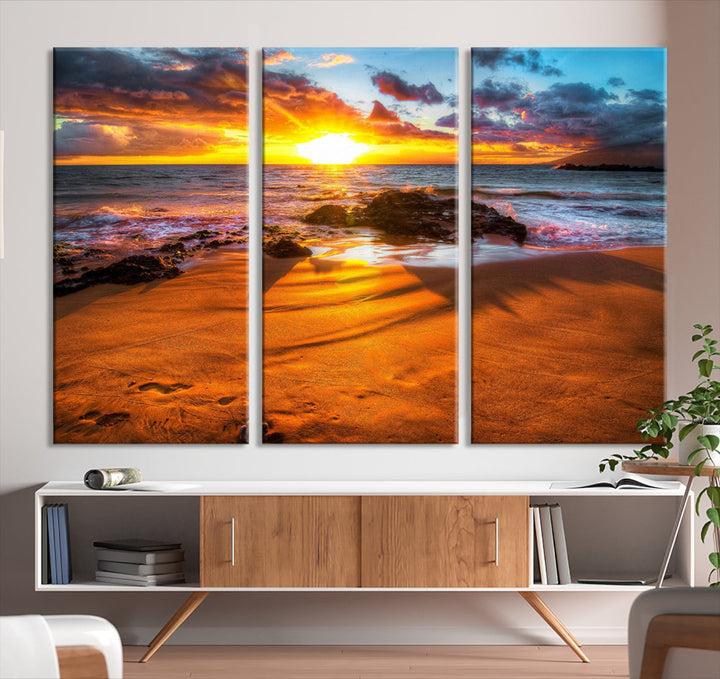 Thrilling Ocean Sunset from Beach Large Canvas Art Print for Wall Decor