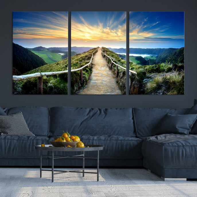 Thrilling Path to Sunset Extra Large Wall Art Mountain Landscape Canvas Print