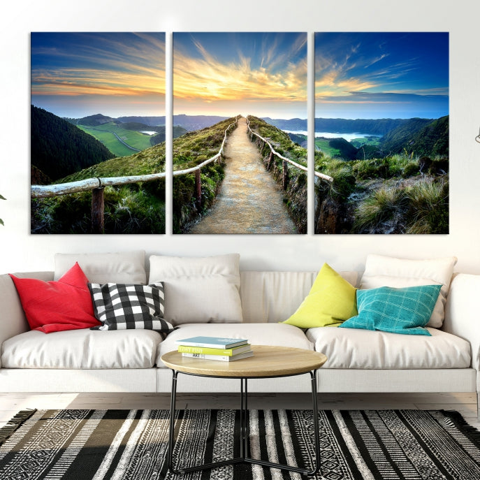 Thrilling Path to Sunset Extra Large Wall Art Mountain Landscape Canvas Print