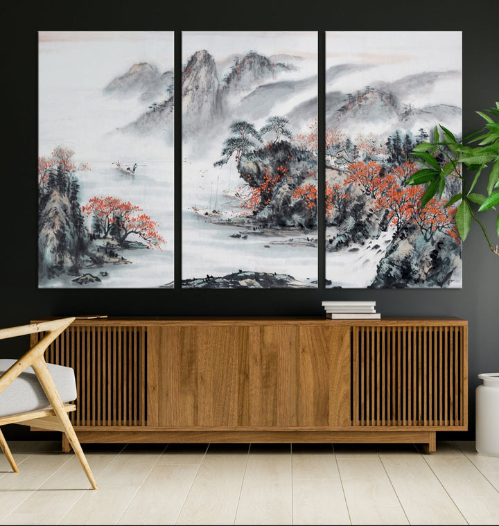 Traditional Chinese Painting Canvas Wall Art Natural Landscape Art Print for Living Room Decor