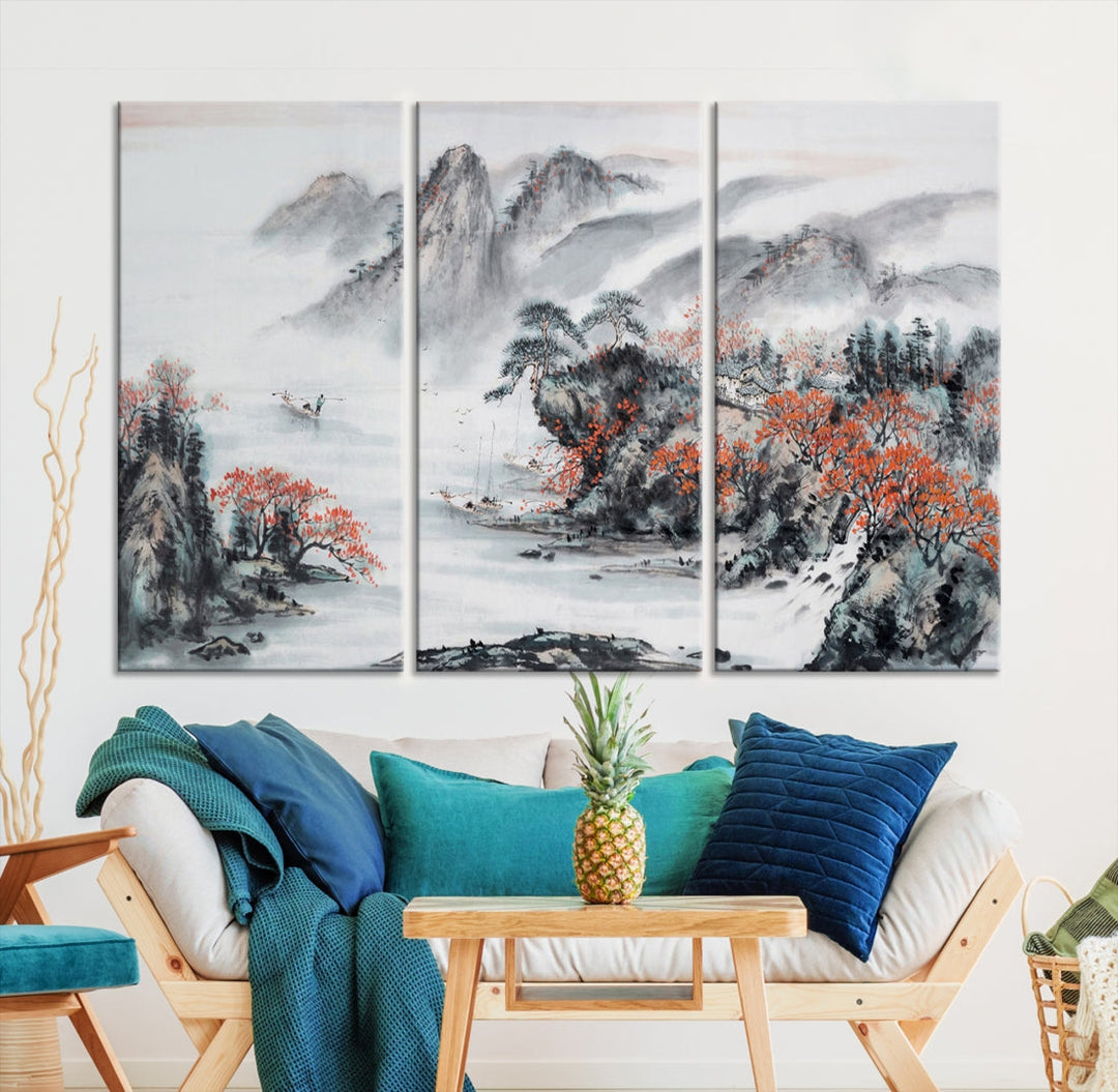 Traditional Chinese Painting Canvas Wall Art Natural Landscape Art Print for Living Room Decor