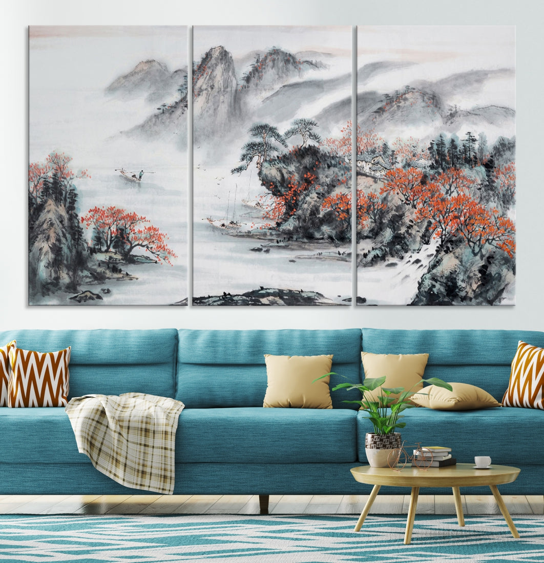 Traditional Chinese Painting Canvas Wall Art Natural Landscape Art Print for Living Room Decor