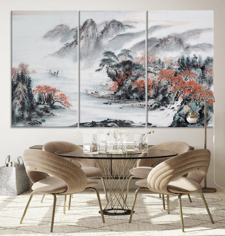 Traditional Chinese Painting Canvas Wall Art Natural Landscape Art Print for Living Room Decor