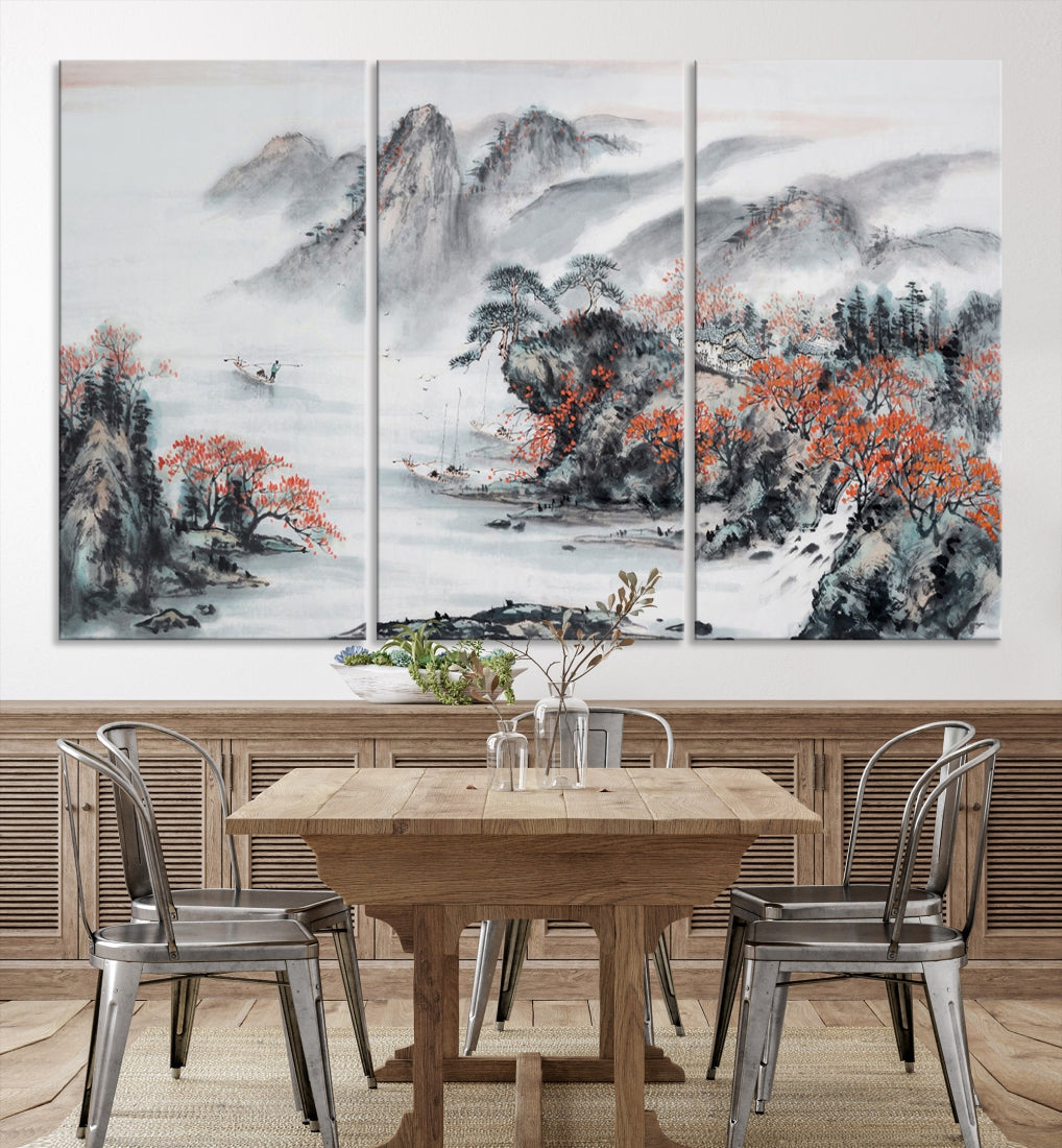 Traditional Chinese Painting Canvas Wall Art Natural Landscape Art Print for Living Room Decor