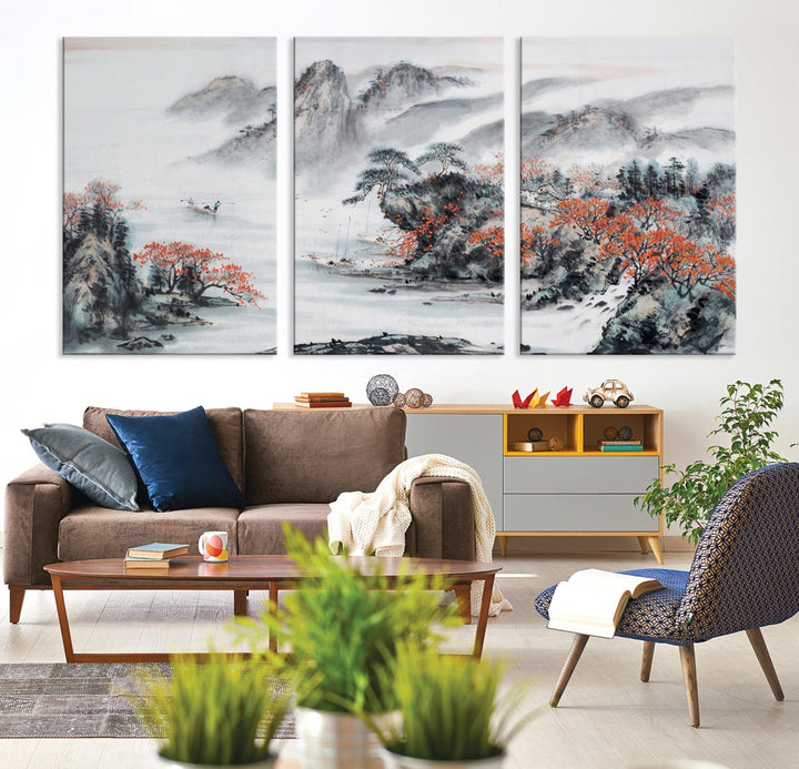 Traditional Chinese Painting Canvas Wall Art Natural Landscape Art Print for Living Room Decor