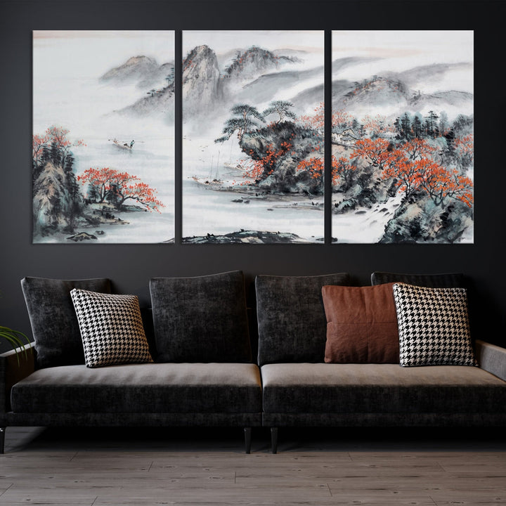 Traditional Chinese Painting Canvas Wall Art Natural Landscape Art Print for Living Room Decor