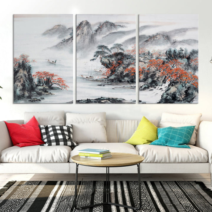 Traditional Chinese Painting Canvas Wall Art Natural Landscape Art Print for Living Room Decor