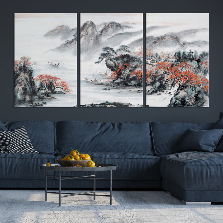 Traditional Chinese Painting Canvas Wall Art Natural Landscape Art Print for Living Room Decor