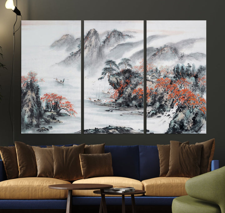 Traditional Chinese Painting Canvas Wall Art Natural Landscape Art Print for Living Room Decor