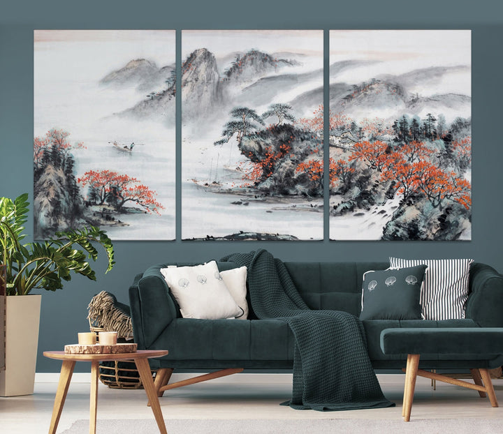 Traditional Chinese Painting Canvas Wall Art Natural Landscape Art Print for Living Room Decor