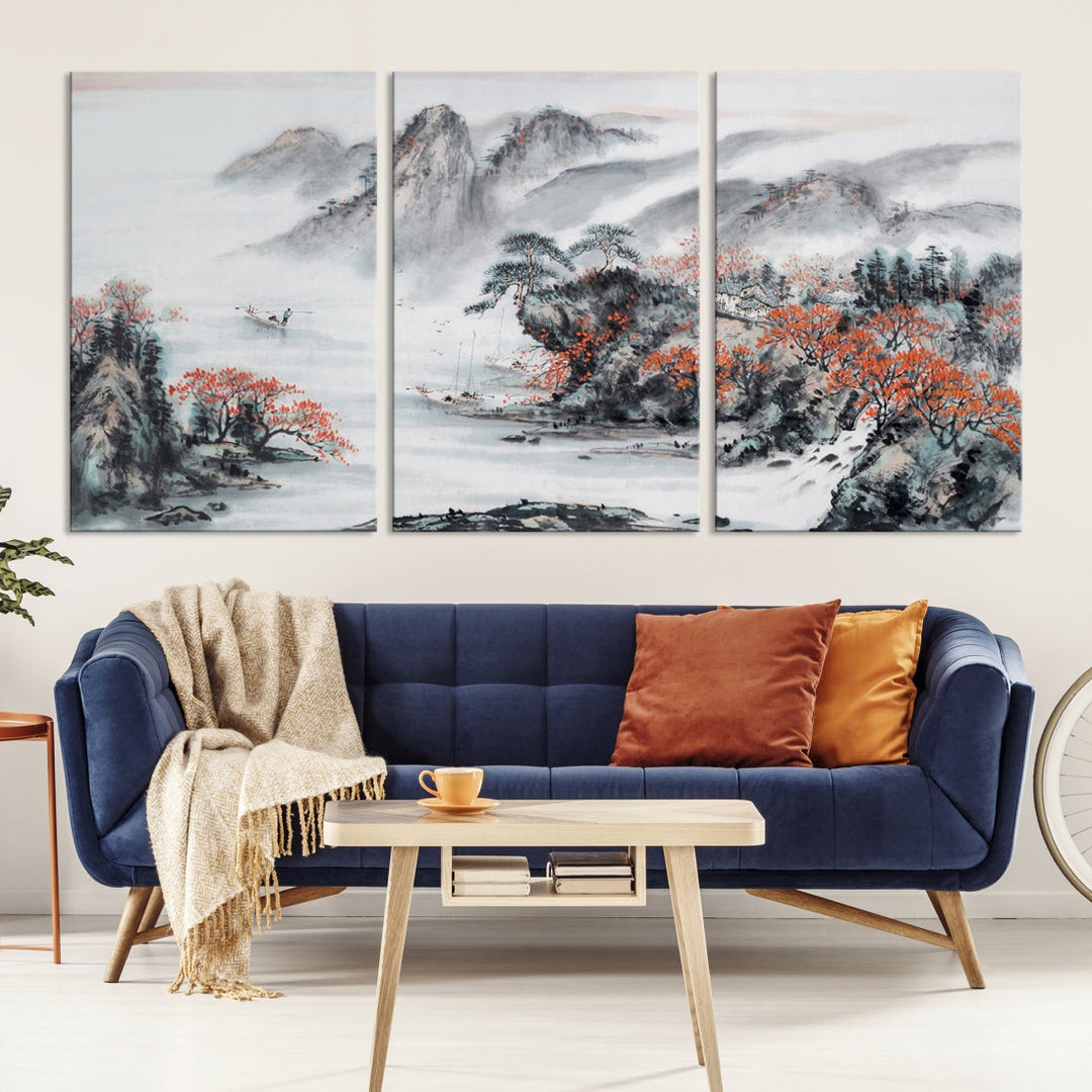 Traditional Chinese Painting Canvas Wall Art Natural Landscape Art Print for Living Room Decor