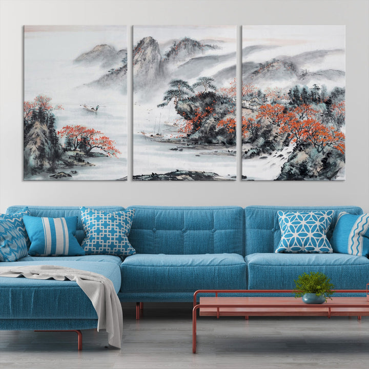 Traditional Chinese Painting Canvas Wall Art Natural Landscape Art Print for Living Room Decor