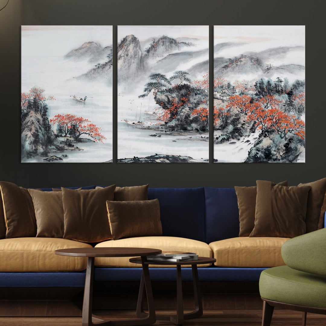 Traditional Chinese Painting Canvas Wall Art Natural Landscape Art Print for Living Room Decor