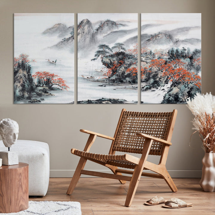 Traditional Chinese Painting Canvas Wall Art Natural Landscape Art Print for Living Room Decor