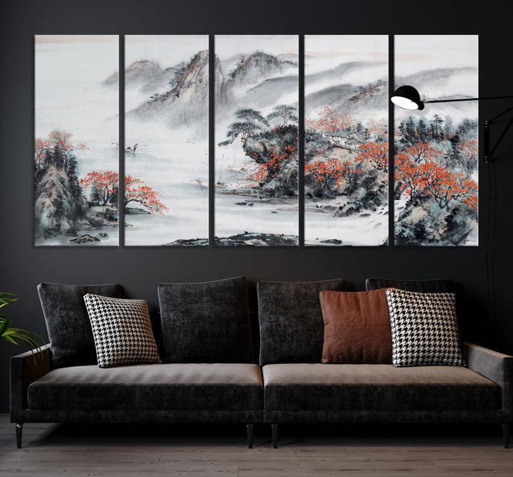 Traditional Chinese Painting Canvas Wall Art Natural Landscape Art Print for Living Room Decor