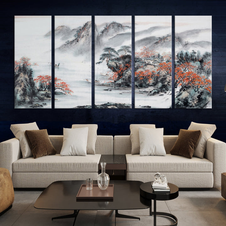 Traditional Chinese Painting Canvas Wall Art Natural Landscape Art Print for Living Room Decor