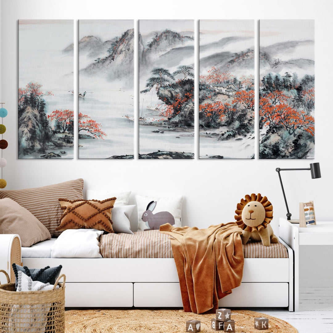 Traditional Chinese Painting Canvas Wall Art Natural Landscape Art Print for Living Room Decor