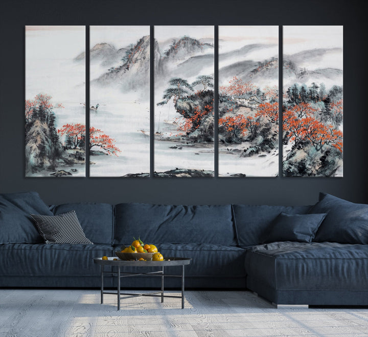 Traditional Chinese Painting Canvas Wall Art Natural Landscape Art Print for Living Room Decor