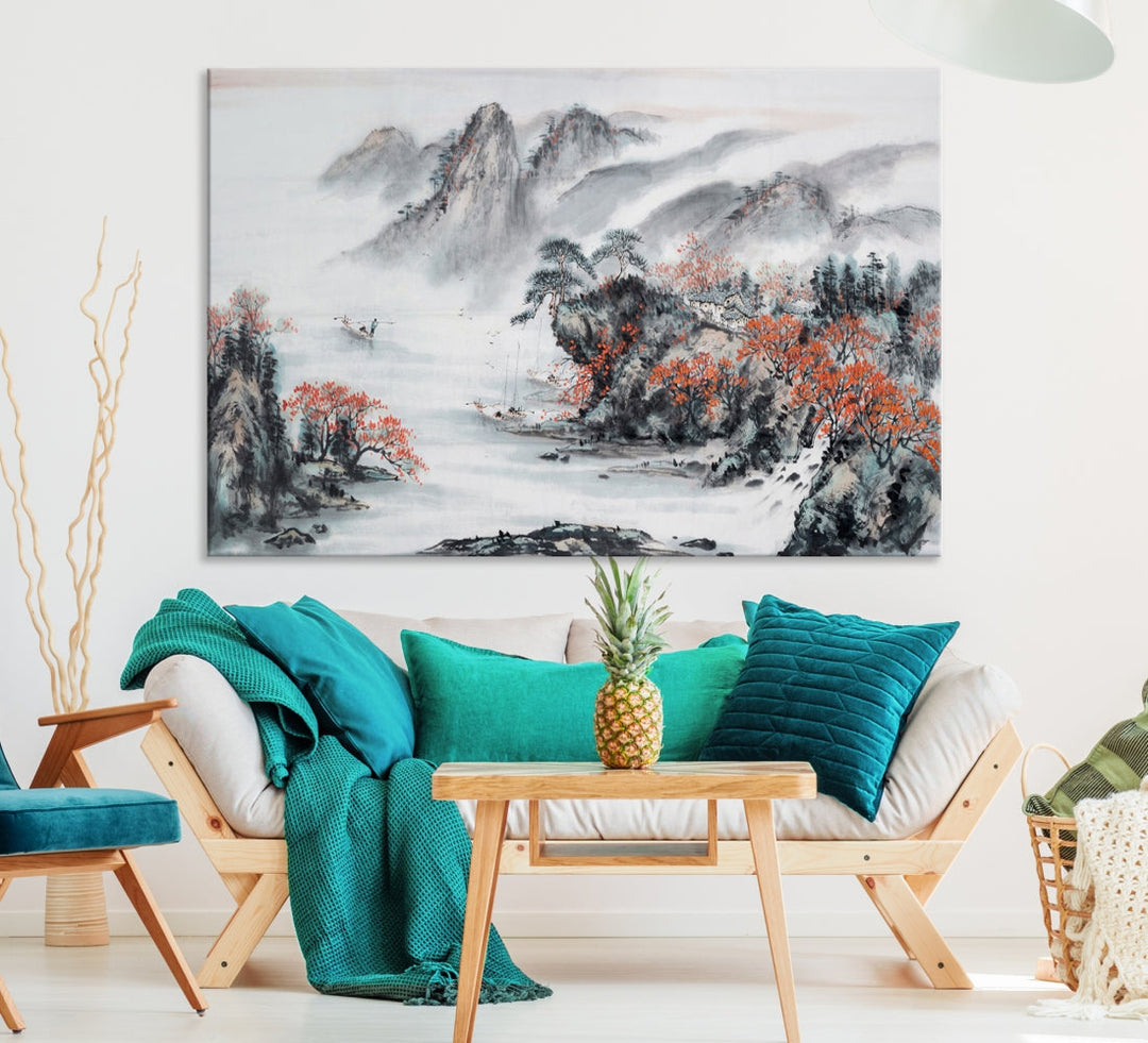 Traditional Chinese Painting Canvas Wall Art Natural Landscape Art Print for Living Room Decor