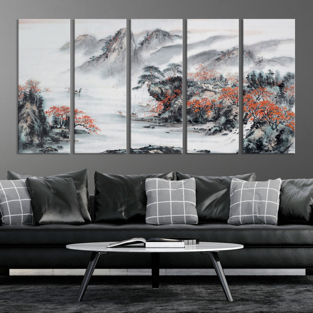 Traditional Chinese Painting Canvas Wall Art Natural Landscape Art Print for Living Room Decor